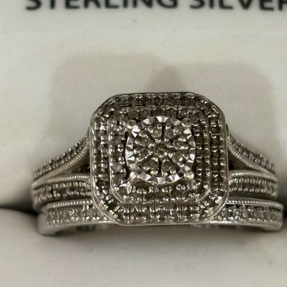 Forever Bride Genuine Diamond Engagement Wedding Band Set - Picture 8 of 11